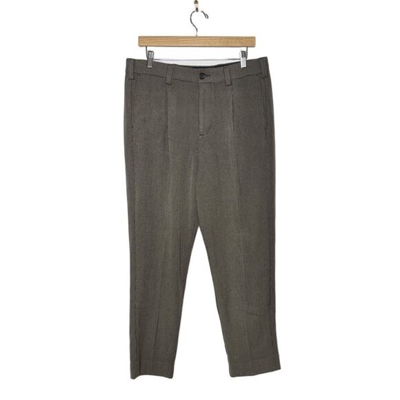 Abercrombie & Fitch Mens 33 Houndstooth Brown Loose Pleated Front Trouser - Picture 1 of 8